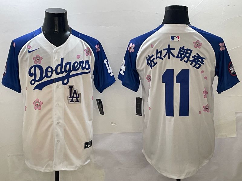 Men Los Angeles Dodgers #11 R.Sasaki White Blue Sakura Edition 2025 Nike MLB Jersey style 9